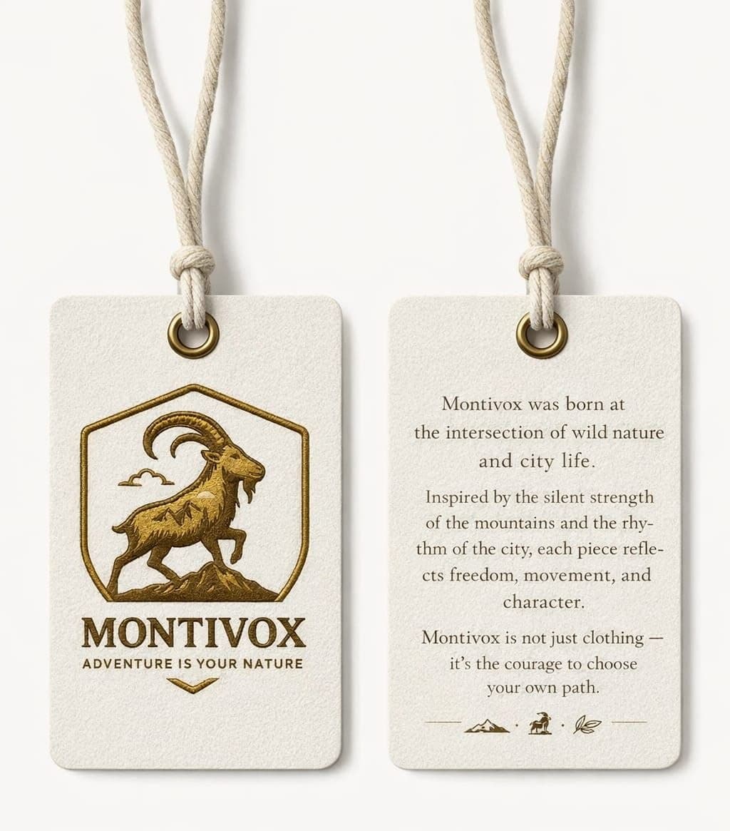 Montivox brand crest — mountain goat crest, adventure is your nature